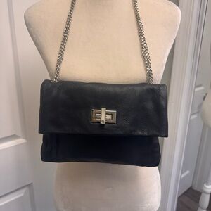 Pietro Alessandro New York Crossbody Black Leather Chain-Handle Shoulder Bag